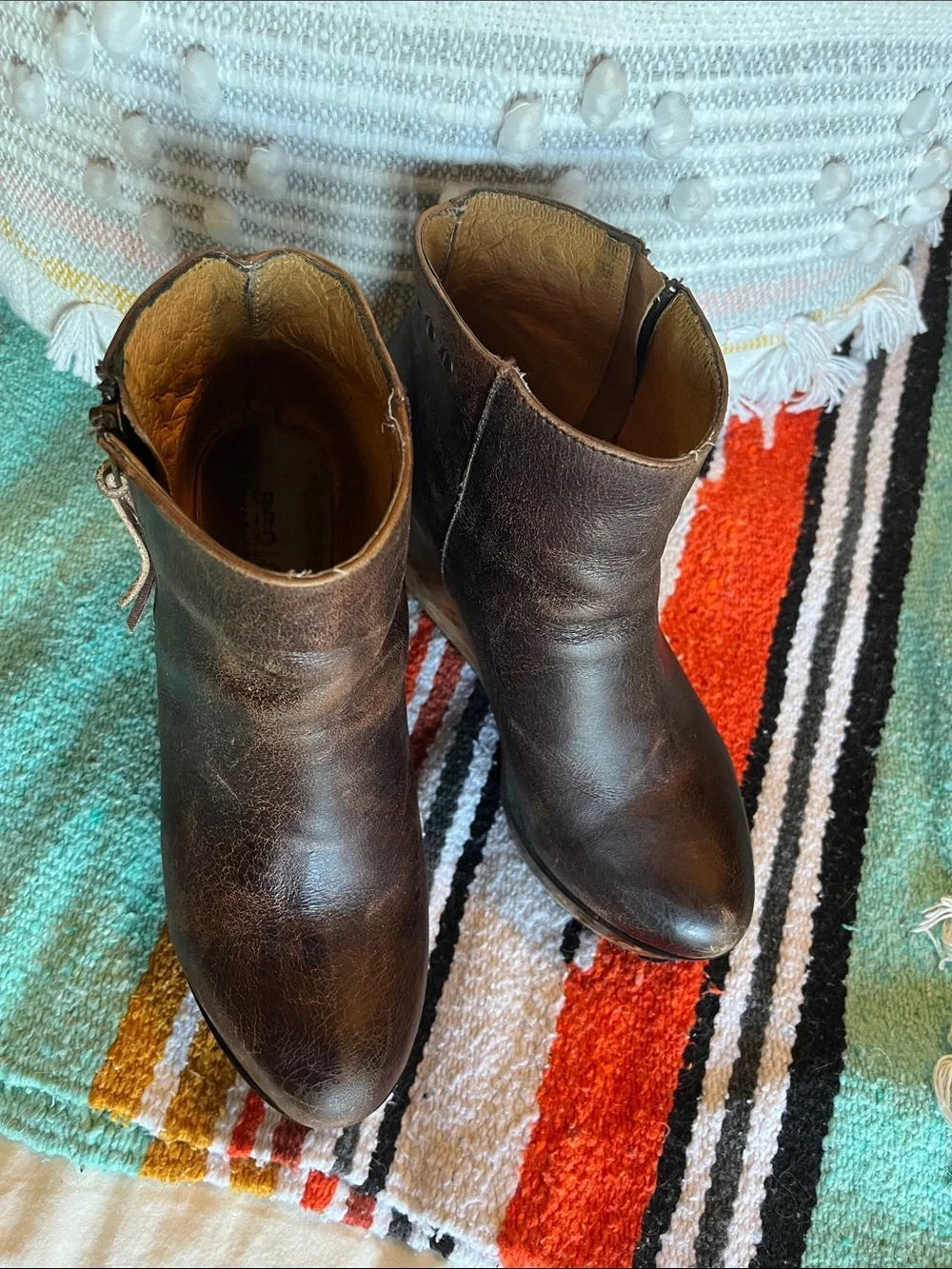 Bed Stu Brown Leather Studded Wedge Ankle Boots